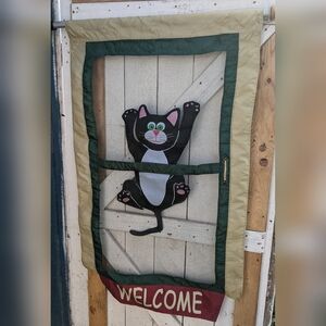 Cat Welcome Hanging Flag - Black & White Cat Design